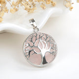 Gemstone Round Pendant Tree-Of-Life Silver Plated Design, Small Size, PND5081XX
