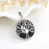 Gemstone Round Pendant Tree-Of-Life Silver Plated Design, Small Size, PND5081XX