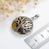 Gemstone Round Pendant Tree-Of-Life Silver Plated Design, Small Size, PND5081XX