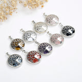 Gemstone Round Pendant Tree-Of-Life Silver Plated Design, Small Size, PND5081XX