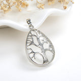 Gemstone Teardrop Pendant Silver Plated Copper Tree Design, PND6081XX