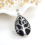 Gemstone Teardrop Pendant Silver Plated Copper Tree Design, PND6081XX