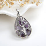 Gemstone Teardrop Pendant Silver Plated Copper Tree Design, PND6081XX