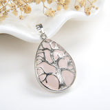 Gemstone Teardrop Pendant Silver Plated Copper Tree Design, PND6081XX