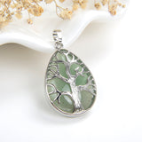 Gemstone Teardrop Pendant Silver Plated Copper Tree Design, PND6081XX