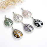 Gemstone Teardrop Pendant Silver Plated Copper Tree Design, PND6081XX