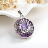 Gemstone Round Pendant Moon-In-Sun Silver Plated Copper Design, PND5061XX