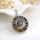 Gemstone Round Pendant Moon-In-Sun Silver Plated Copper Design, PND5061XX