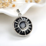 Gemstone Round Pendant Moon-In-Sun Silver Plated Copper Design, PND5061XX