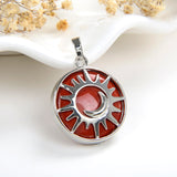Gemstone Round Pendant Moon-In-Sun Silver Plated Copper Design, PND5061XX
