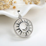 Gemstone Round Pendant Moon-In-Sun Silver Plated Copper Design, PND5061XX