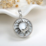 Gemstone Round Pendant Moon-In-Sun Silver Plated Copper Design, PND5061XX