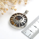 Gemstone Round Pendant Moon-In-Sun Silver Plated Copper Design, PND5061XX