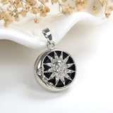 Gemstone Round Pendant Silver Plated Copper Sun Design, Small Size, PND5051XX