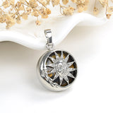 Gemstone Round Pendant Silver Plated Copper Sun Design, Small Size, PND5051XX