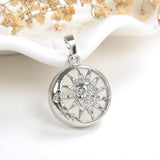 Gemstone Round Pendant Silver Plated Copper Sun Design, Small Size, PND5051XX