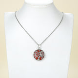 Gemstone Round Pendant Silver Plated Copper Owl-On-Tree Design, PND5031XX