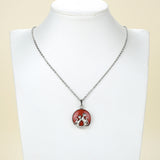 Gemstone Round Pendant With Silver Plated Cats Design, Small Size, PND4081XX