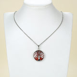 Gemstone Round Pendant Tree-Of-Life Silver Plated Design, Small Size, PND5081XX