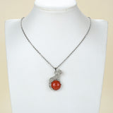 Gemstone Round Pendant With Silver Plated Copper Leopard Design, PND4060XX