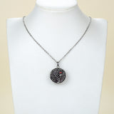 Round Gemstone Pendant Silver Plated Owl-On-Tree Design, PND4092XX