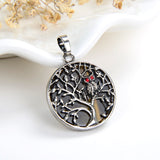 Round Gemstone Pendant Silver Plated Owl-On-Tree Design, PND4092XX