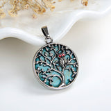 Round Gemstone Pendant Silver Plated Owl-On-Tree Design, PND4092XX