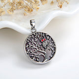 Round Gemstone Pendant Silver Plated Owl-On-Tree Design, PND4092XX