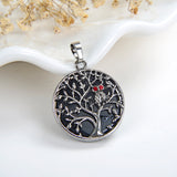 Round Gemstone Pendant Silver Plated Owl-On-Tree Design, PND4092XX