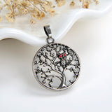 Round Gemstone Pendant Silver Plated Owl-On-Tree Design, PND4092XX
