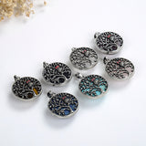 Round Gemstone Pendant Silver Plated Owl-On-Tree Design, PND4092XX