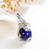 Gemstone Sphere Pendant With Large Silver Plated Dragon Design, PND4103XX