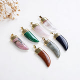 Gemstone Horn Shape Pendants, Gold Electroplated Top, PND4123XX
