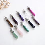 Gemstone Long Crystal Pendants Silver Plated Top Design, PND4136XX