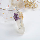 Rock Crystal Pendant Amethyst&Citrine Silver Plated Wire Tree-Of-Life, PND6007AC