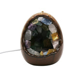 Purple Fluorite and Mixed stone egg shape lamp with a USB cable