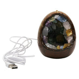 Purple Fluorite and Mixed stone egg shape lamp with a USB cable