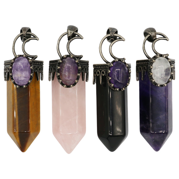 Rose quartz/tiger eye/black agate /amethyst gemstone pendant with copper color metal