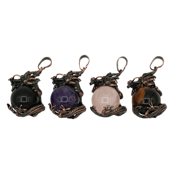 Rose quartz/tiger eye/black agate /amethyst gemstone dragon pendant with silver and copper color metal