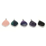 Rose quartz/black agate /amethyst/fluorite gemstone diamond shape pendant with silver color metal