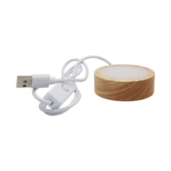 Chargeable wooden base tray with white plastic cover white/yellow / multi-color light table lamp with a USB cable