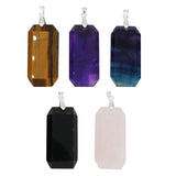 Rose quartz/tiger eye/black agate /amethyst/fluorite gemstone rectangle pendant with silver color metal