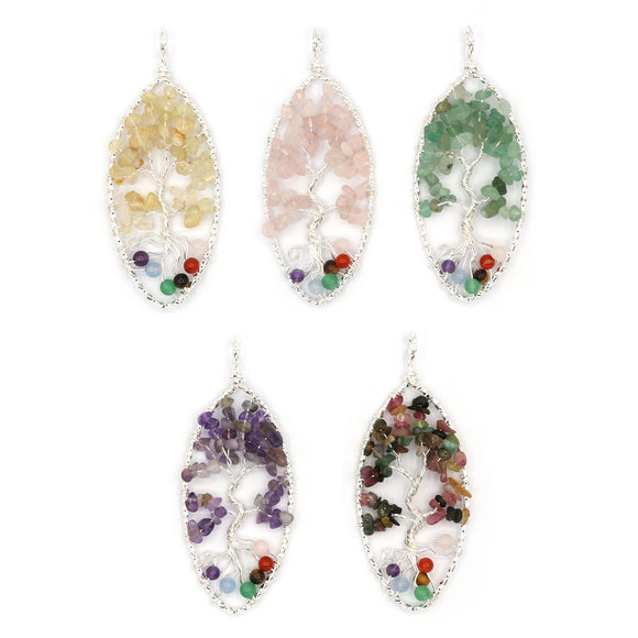 Mix gemstone Marquise Wire tree pendants with silver and copper color metal