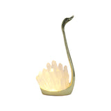 Quartz point/ Icicle quartz swan lamp with gold tone base, yellow light, USD cable