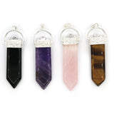 Rose quartz/tiger eye/black agate /amethyst gemstone flat point 7 chakra pendant with silver and copper color metal
