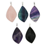 Rose quartz/black agate /amethyst/fluorite gemstone diamond shape pendant with silver color metal