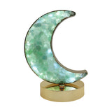 Green Fluorite /  Icicle Quartz Moon shape lamp with gold tone acrylic base