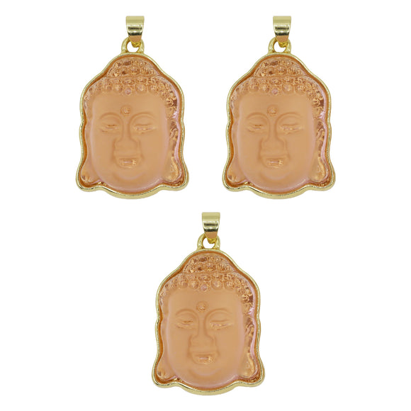 Pink/ white / Black Glass Buddha Head carving pendant in silver and gold metal color