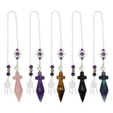 Rose quartz/tiger eye/black agate/amethyst/fluorite gemstone pendulum with silver color metal