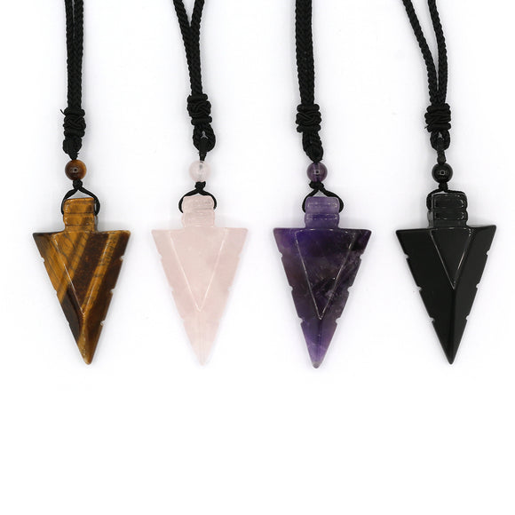 Rose quartz/tiger eye/black agate /amethyst  gemstone triangle pendant 